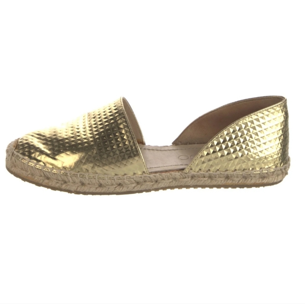 Jimmy Choo Gold Embossed Laminated Leather Dreya Flat Espadrilles Size 38